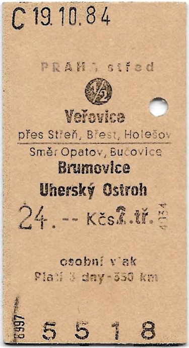 Praha střed - Veřovice, Brumovice, Uherský Ostroh (½)