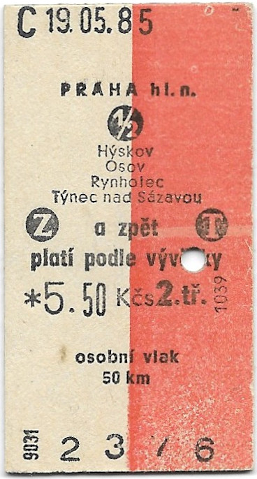 Praha hlavní nádraží - Hýskov, Osov, Rynholec, Týnec nad Sázavou (⇆)(½)
