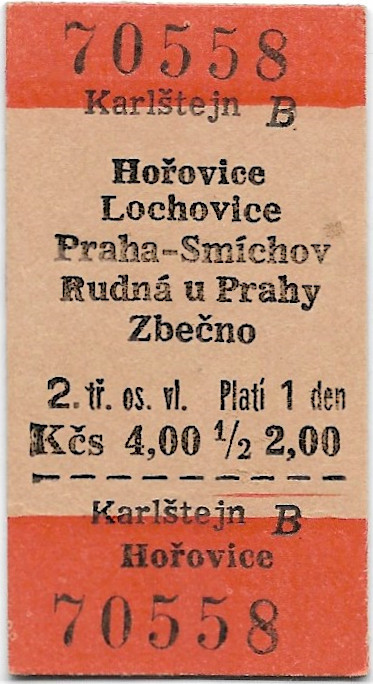 Karlštejn - Hořovice, Lochovice, Praha-Smíchov, Rudná u Prahy, Zbečno