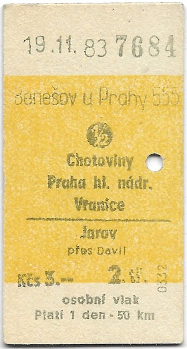 Benešov u Prahy - Chotoviny, Praha hlavní nádraží, Vranice, Jarov (½)