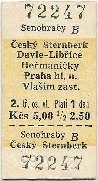 Senohraby - Český Šternberk, Davle-Libřice, Heřmaničky, Praha hlavní nádraží, Vlašim zastávka