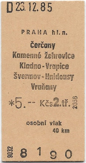 Praha hlavní nádraží - Čerčany, Kamenné Žehrovice, Kladno-Vrapice, Švermov-Hnidousy, Vraňany